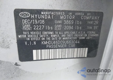 2009 Hyundai Elantra Gls from USA, damaged, VIN KMHDU46D09U663044